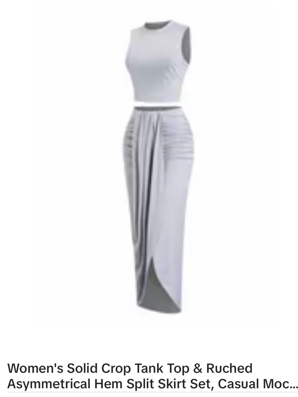 Solid Light Gray Ruched Asymmetrical Hem Skirt Set - Women's